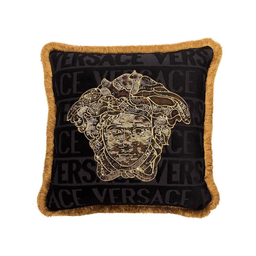 Versace LogoMania Medusa Kissen Pillow Cushion 17 x 17 Schwarz Gold Reticket Tag